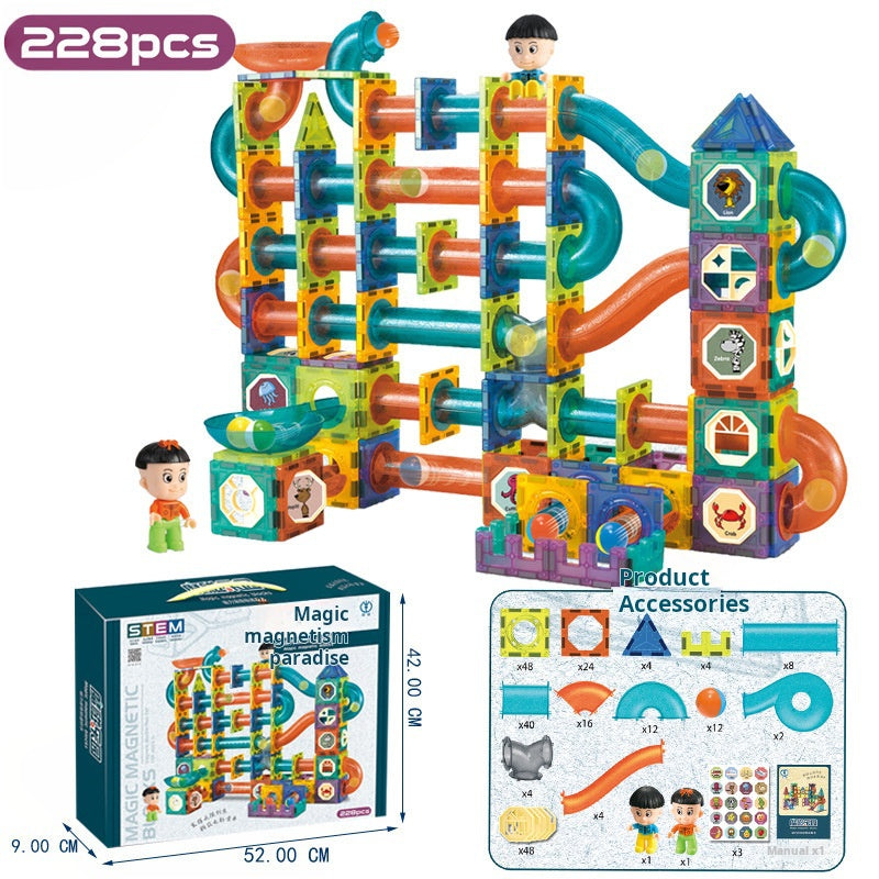 Educational Magnetic Tiles Toy, Colorful Window Pipes Ball Track Building Blocks