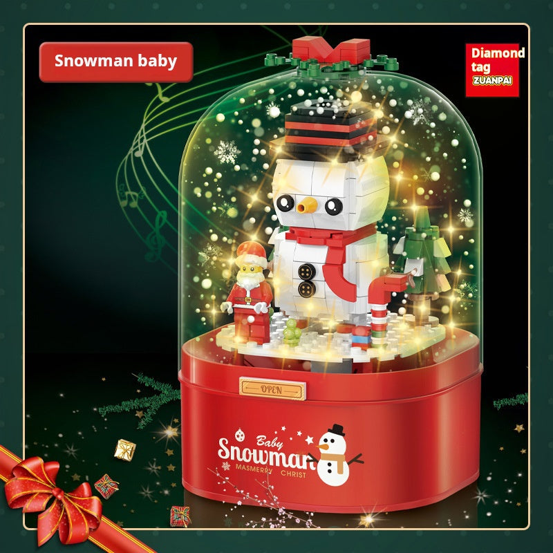 Caja de música con bola de cristal de Papá Noel, juguete de construcción 