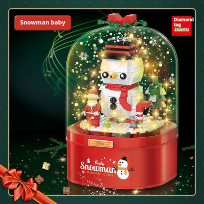 Caja de música con bola de cristal de Papá Noel, juguete de construcción 