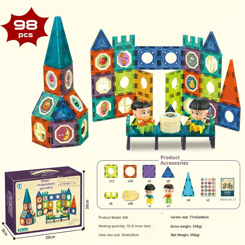 Educational Magnetic Tiles Toy, Colorful Window Pipes Ball Track Building Blocks
