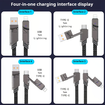 Nylon data cable PD fast charging 1 to 4 double heads