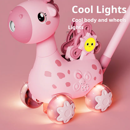 Children's Walker Bubble Push Cart with Music, Lights, Giraffe, Outdoor Interactive Toy