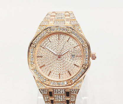 Hip-Hop Rhinestone Octagonal Steel Band Watch