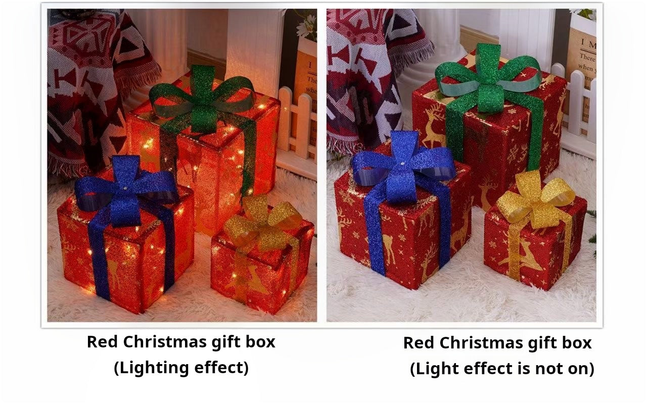 Christmas gift box three-piece set luminous light props ornaments