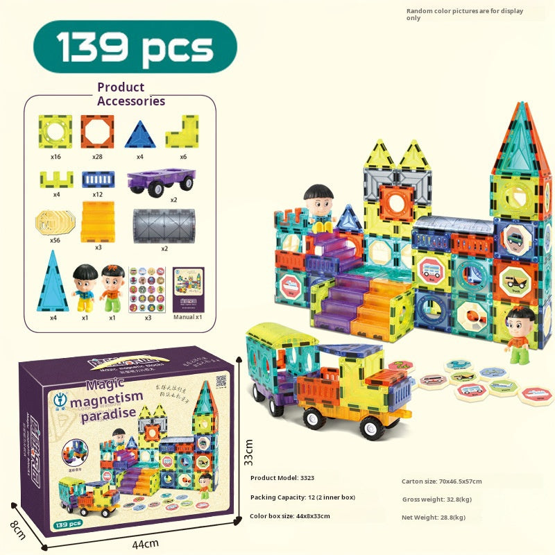 Educational Magnetic Tiles Toy, Colorful Window Pipes Ball Track Building Blocks