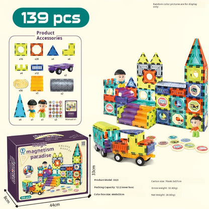 Educational Magnetic Tiles Toy, Colorful Window Pipes Ball Track Building Blocks