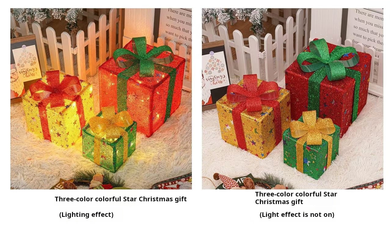 Christmas gift box three-piece set luminous light props ornaments