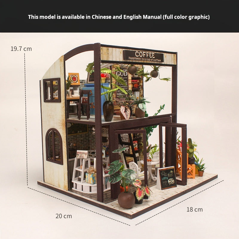 Juguete modelo de casa de café de madera DIY 