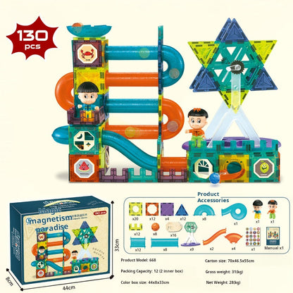 Educational Magnetic Tiles Toy, Colorful Window Pipes Ball Track Building Blocks