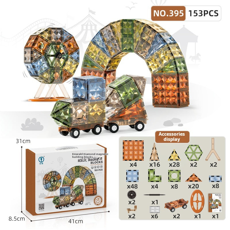 Educational Magnetic Tiles Toy, Colorful Window Pipes Ball Track Building Blocks