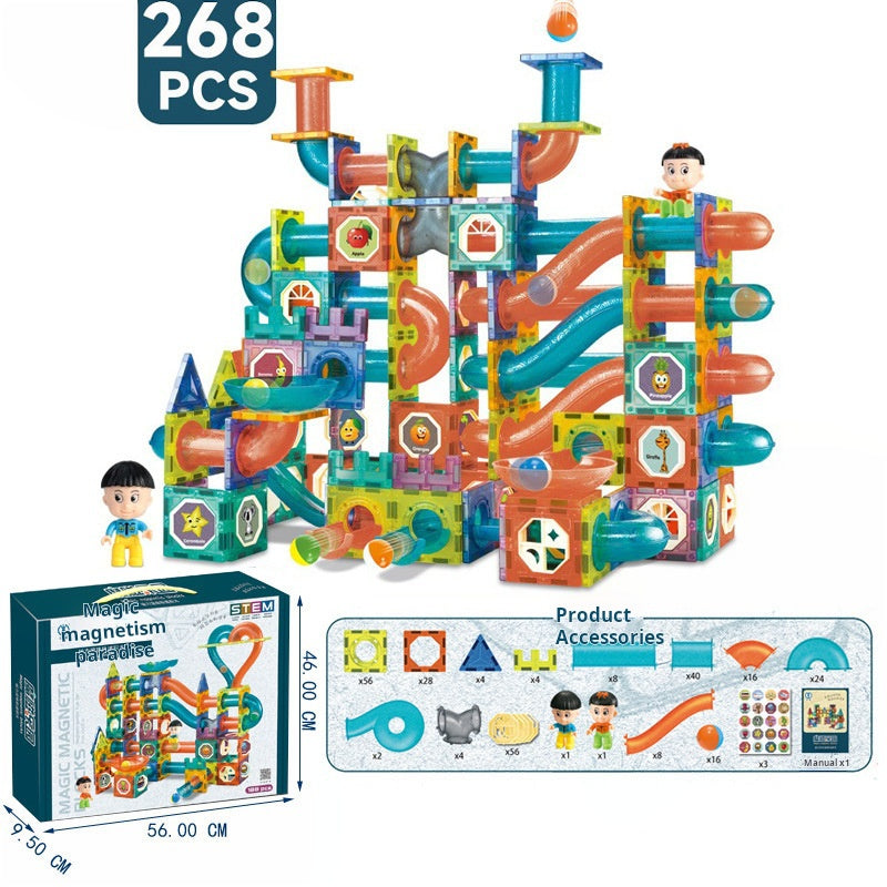 Educational Magnetic Tiles Toy, Colorful Window Pipes Ball Track Building Blocks