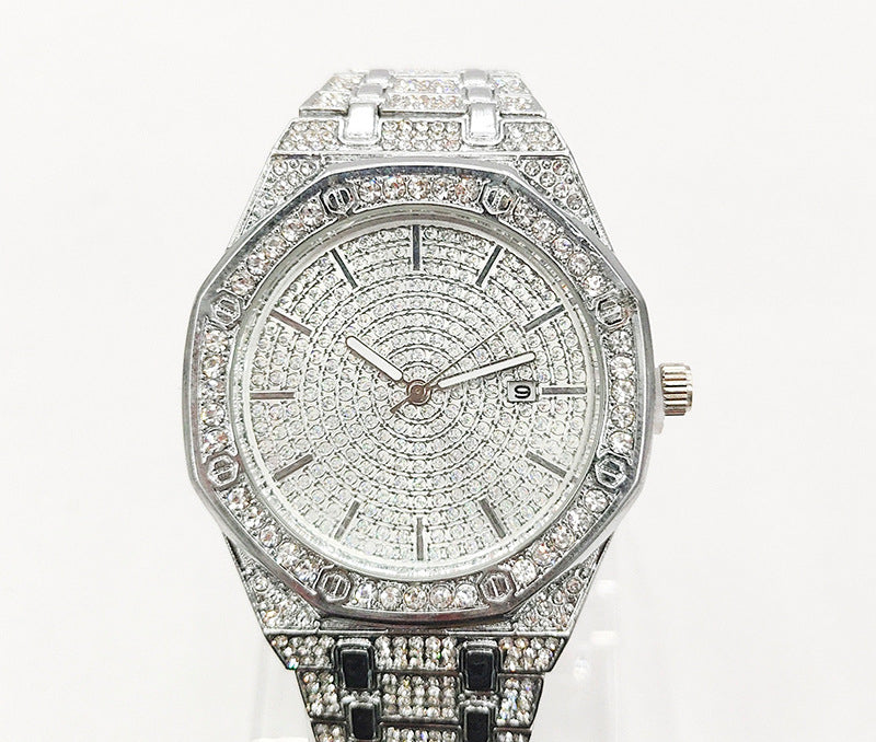 Hip-Hop Rhinestone Octagonal Steel Band Watch