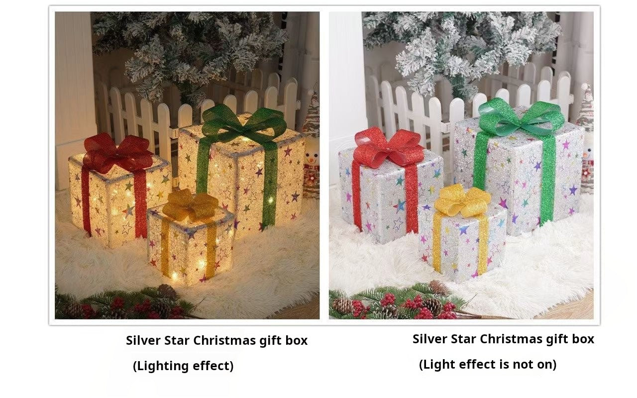 Christmas gift box three-piece set luminous light props ornaments