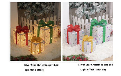 Christmas gift box three-piece set luminous light props ornaments