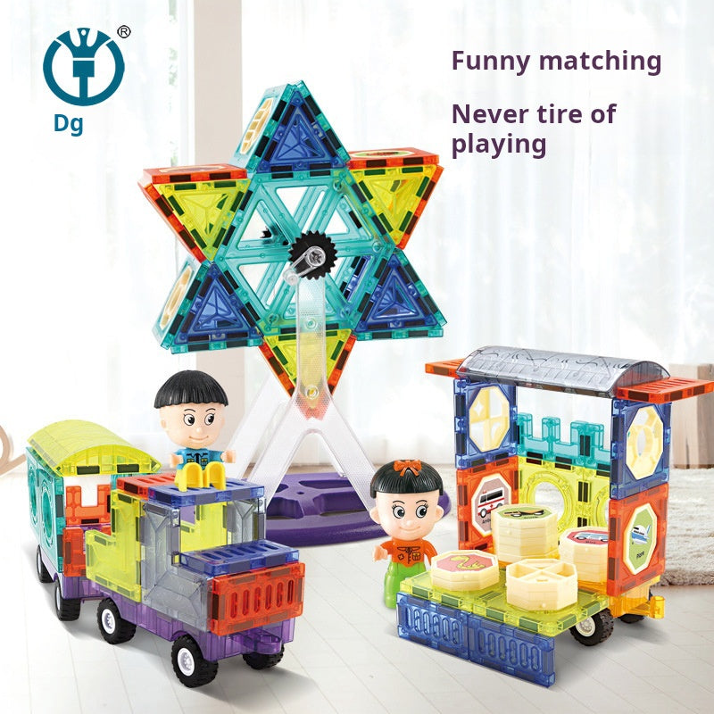 Educational Magnetic Tiles Toy, Colorful Window Pipes Ball Track Building Blocks