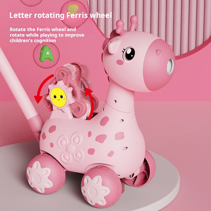 Children's Walker Bubble Push Cart with Music, Lights, Giraffe, Outdoor Interactive Toy