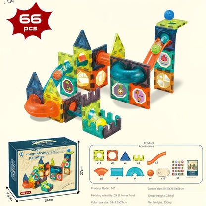 Educational Magnetic Tiles Toy, Colorful Window Pipes Ball Track Building Blocks