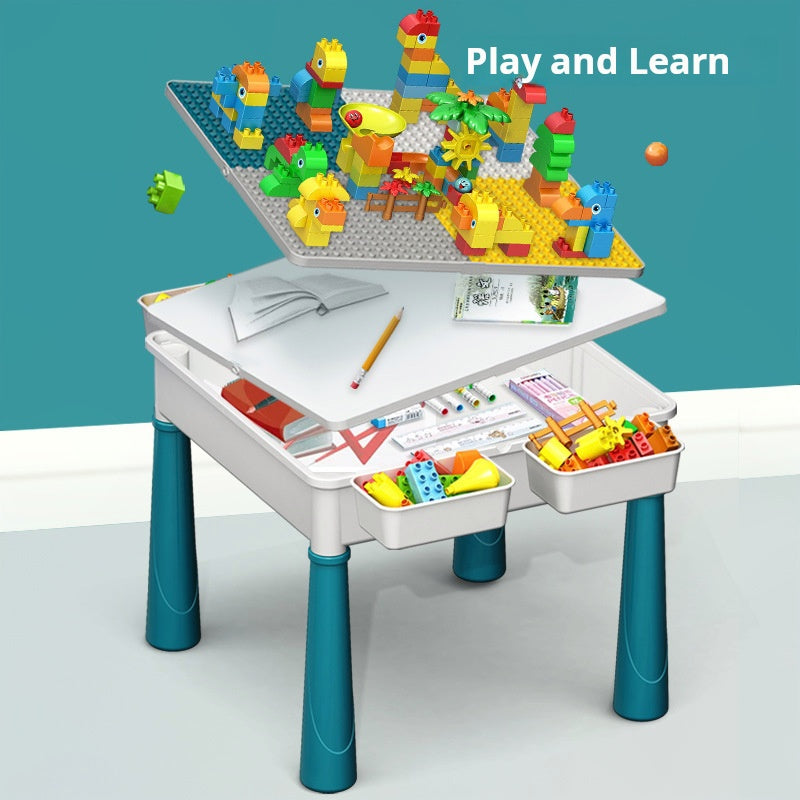 Educational Large Bricks Multifunctional Learning Table, Compatible with Kindergarten Kids Toy
