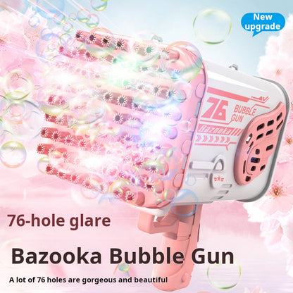 76-Hole Rocket Bubble Gun with Colorful Lights, Electric Rechargeable Toy