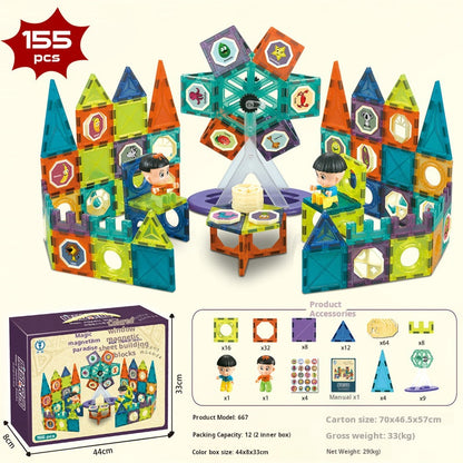 Educational Magnetic Tiles Toy, Colorful Window Pipes Ball Track Building Blocks