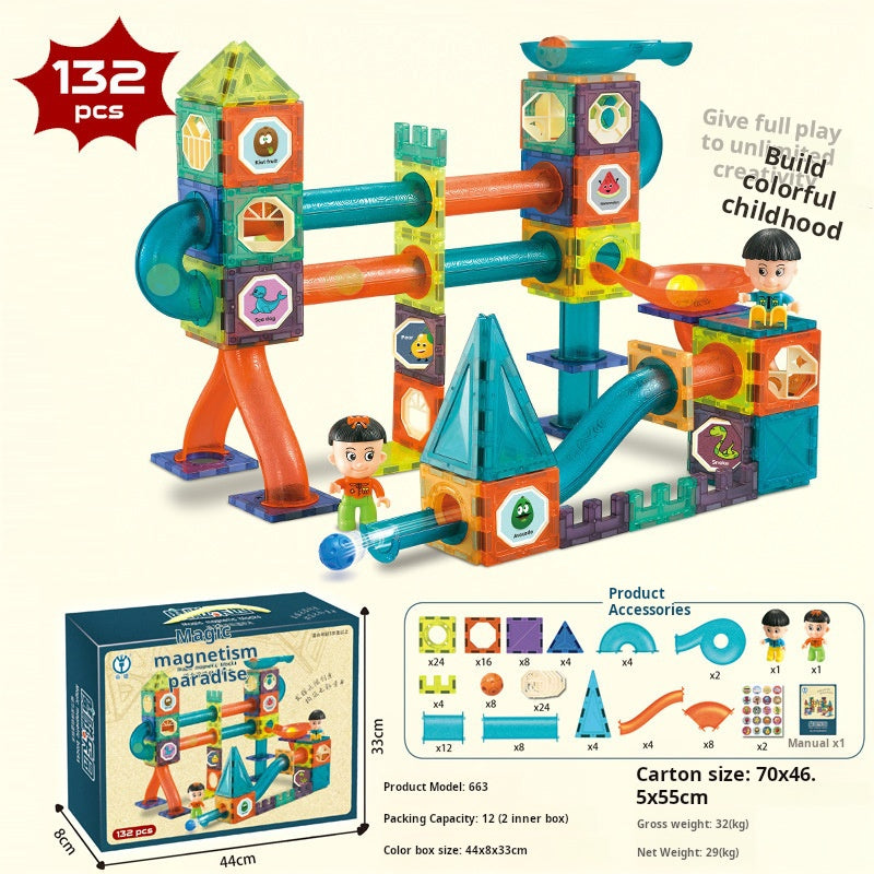 Educational Magnetic Tiles Toy, Colorful Window Pipes Ball Track Building Blocks