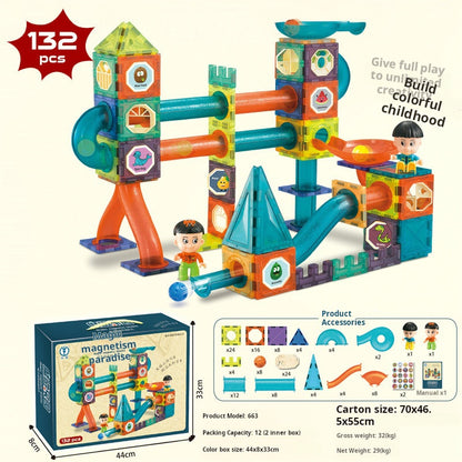 Educational Magnetic Tiles Toy, Colorful Window Pipes Ball Track Building Blocks