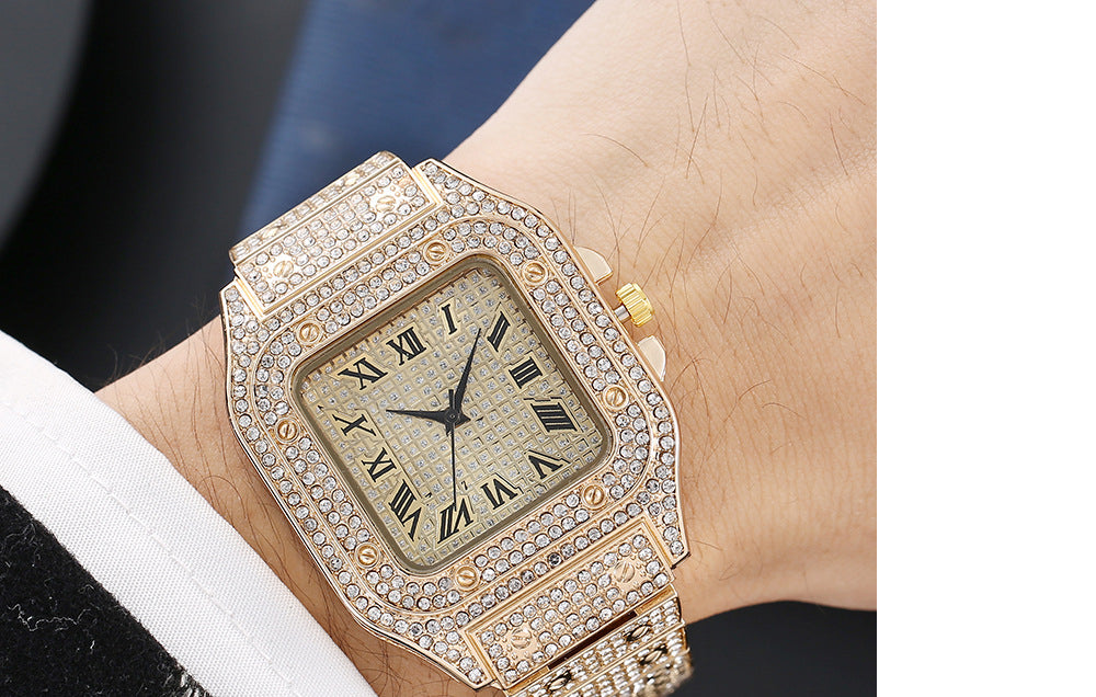 Reloj con correa de acero y diseño de estrellas cuadradas 
