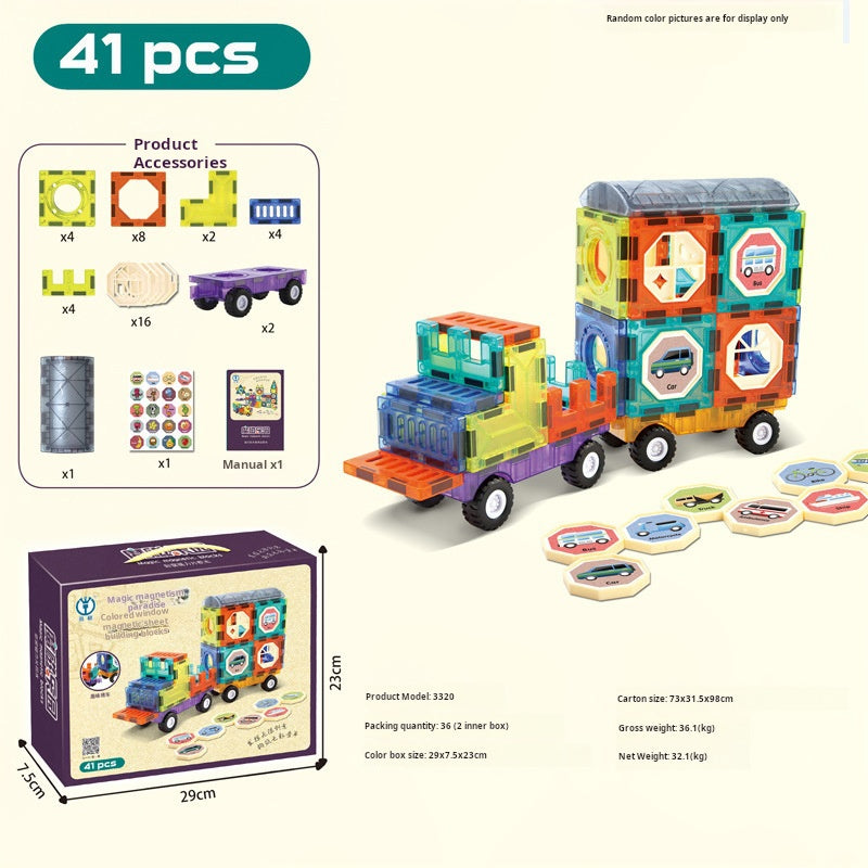 Educational Magnetic Tiles Toy, Colorful Window Pipes Ball Track Building Blocks