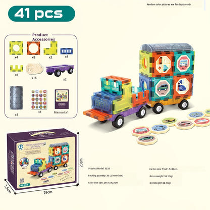 Educational Magnetic Tiles Toy, Colorful Window Pipes Ball Track Building Blocks