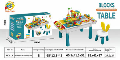 Educational Large Bricks Multifunctional Learning Table, Compatible with Kindergarten Kids Toy