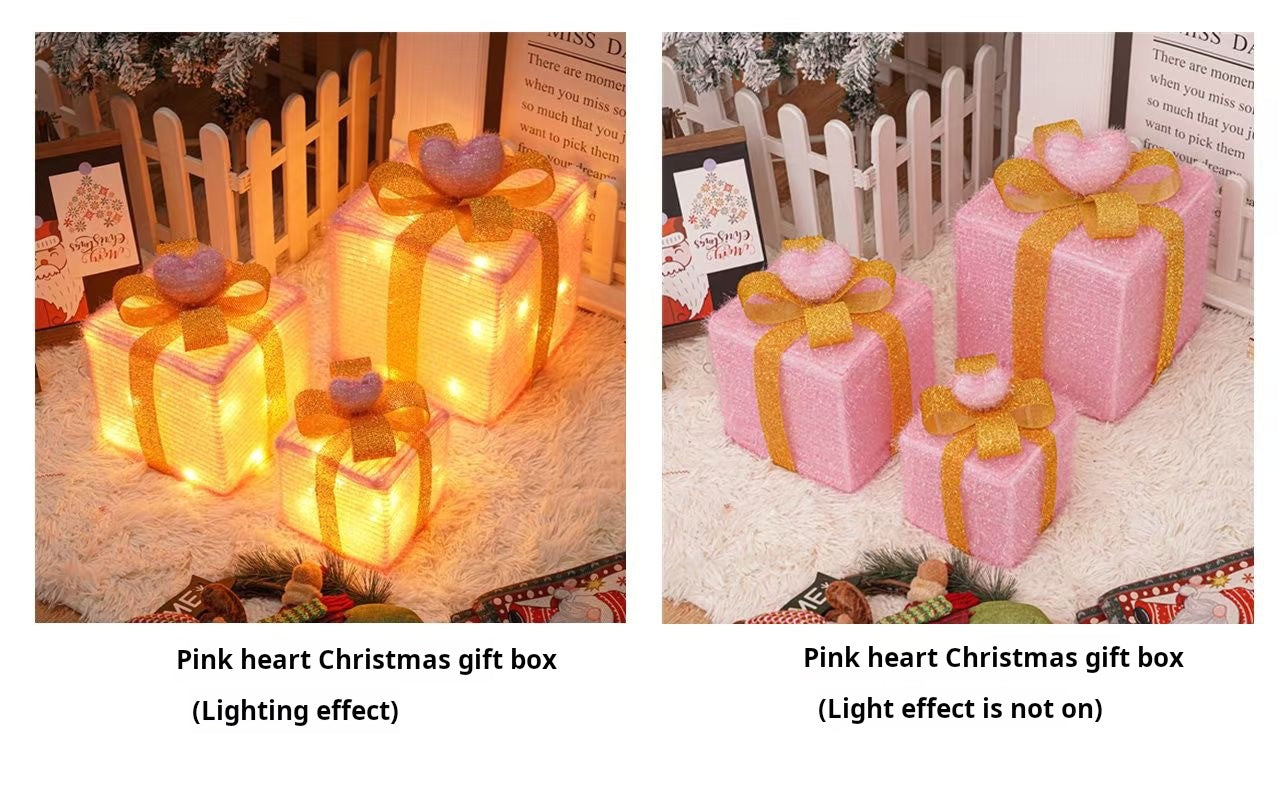 Christmas gift box three-piece set luminous light props ornaments