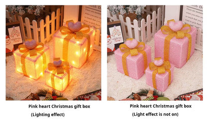 Christmas gift box three-piece set luminous light props ornaments