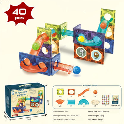 Educational Magnetic Tiles Toy, Colorful Window Pipes Ball Track Building Blocks