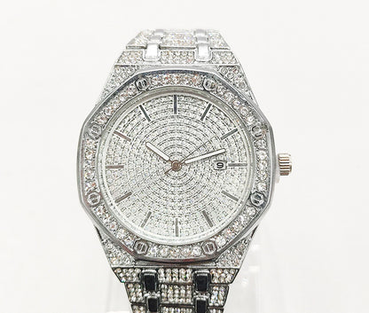Hip-Hop Rhinestone Octagonal Steel Band Watch