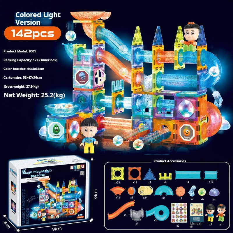 Educational Magnetic Tiles Toy, Colorful Window Pipes Ball Track Building Blocks