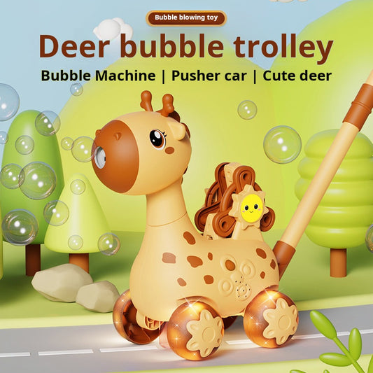 Children's Walker Bubble Push Cart with Music, Lights, Giraffe, Outdoor Interactive Toy
