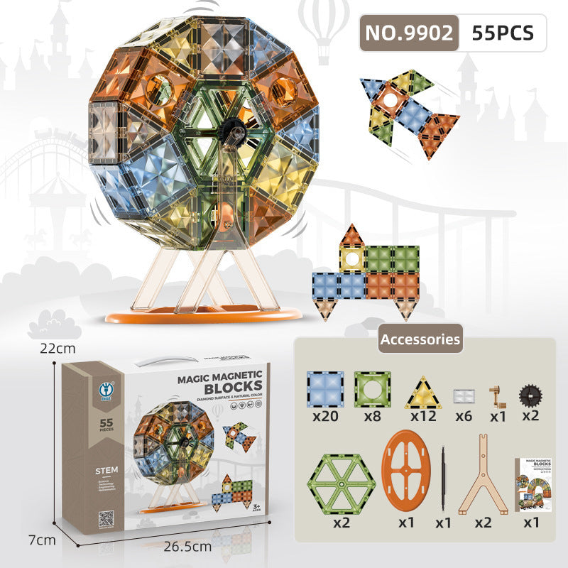 Educational Magnetic Tiles Toy, Colorful Window Pipes Ball Track Building Blocks