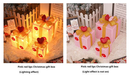 Christmas gift box three-piece set luminous light props ornaments