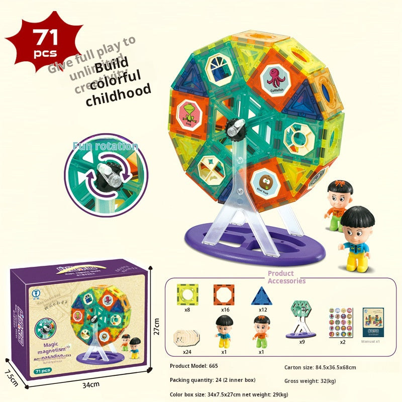 Educational Magnetic Tiles Toy, Colorful Window Pipes Ball Track Building Blocks