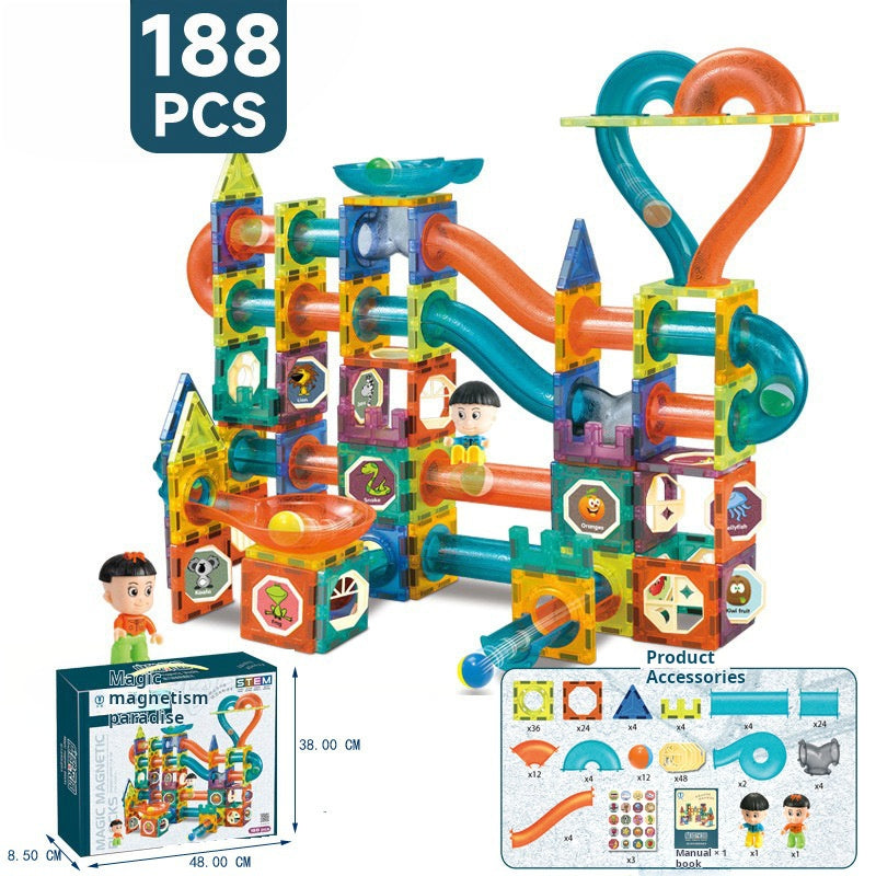 Educational Magnetic Tiles Toy, Colorful Window Pipes Ball Track Building Blocks