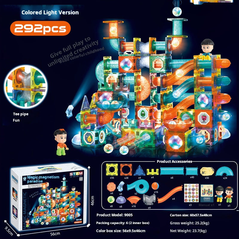 Educational Magnetic Tiles Toy, Colorful Window Pipes Ball Track Building Blocks