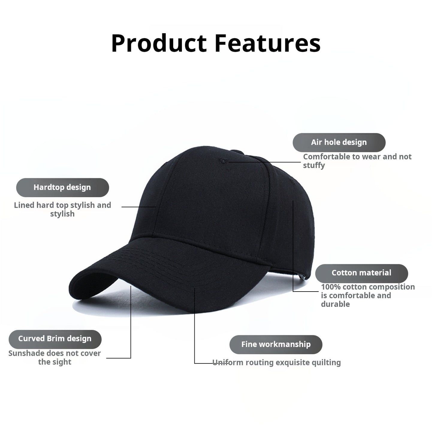Cotton Hard-Brim Baseball Cap