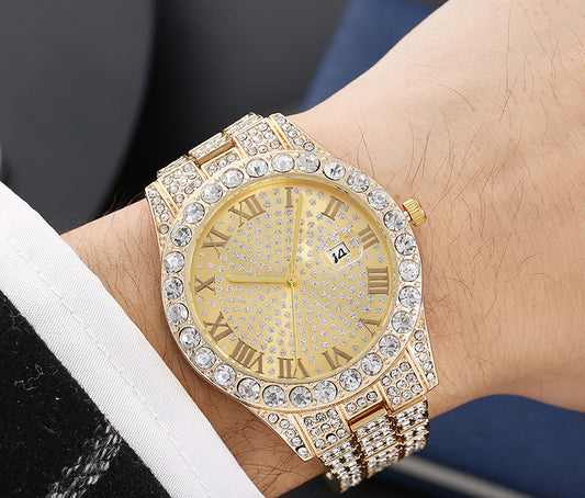 European American Rhinestone Calendar Quartz Watch for Women