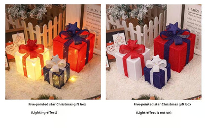 Christmas gift box three-piece set luminous light props ornaments