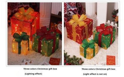 Christmas gift box three-piece set luminous light props ornaments