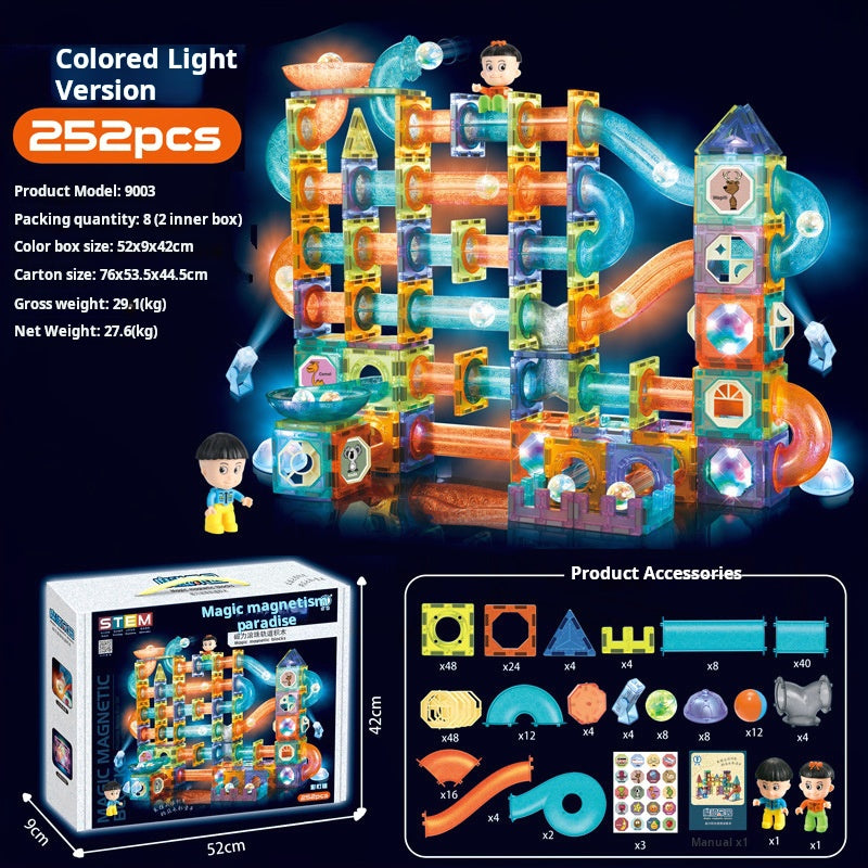 Educational Magnetic Tiles Toy, Colorful Window Pipes Ball Track Building Blocks
