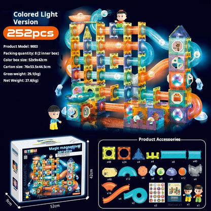 Educational Magnetic Tiles Toy, Colorful Window Pipes Ball Track Building Blocks