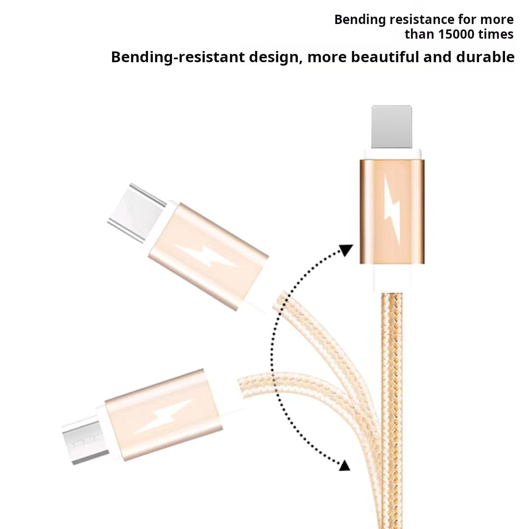 Gold Nylon 3-in-1 Fast Charge Cable, 3 Heads