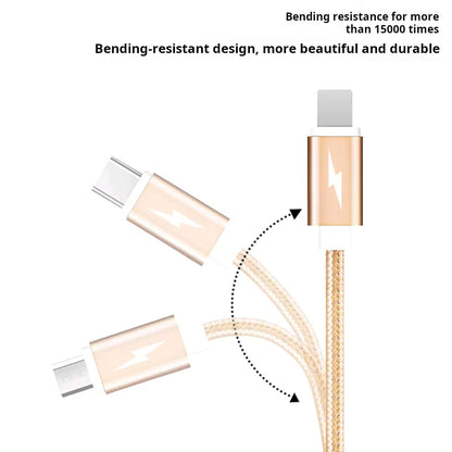 Gold Nylon 3-in-1 Fast Charge Cable, 3 Heads