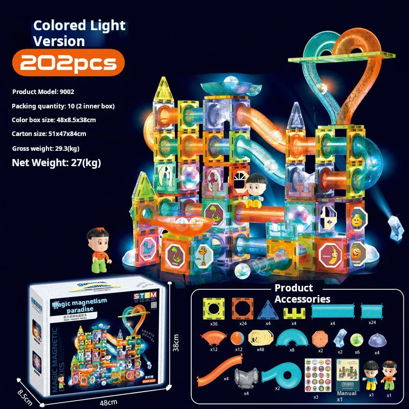 Educational Magnetic Tiles Toy, Colorful Window Pipes Ball Track Building Blocks